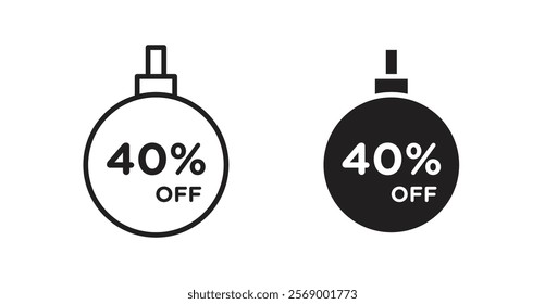 Christmas ball with 40 off discount icon set vector graphics designs