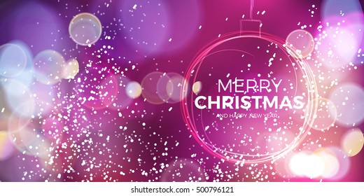 Christmas ball. Abstract sparkling circle on pink background. Merry Christmas and Happy New Year greeting vector illustration