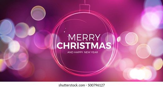 Christmas ball. Abstract sparkling circle on pink background. Merry Christmas and Happy New Year greeting vector illustration