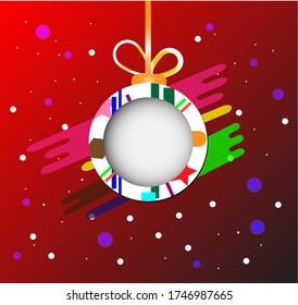 Cartel de la pelota de Navidad. Tarjeta de navidad vectorial con fondo rojo.