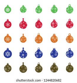 Christmas ball, christmas bauble icons set. Vector illustration. 25 xms balls icons set