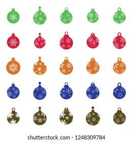 Christmas ball, christmas bauble icons set. Vector illustration. 25 xms balls icons set