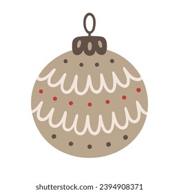 Christmas ball. Bauble for Christmas tree - сlassic holiday decor. Vector illustration of a toy with ornament on a white background.
