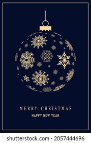 Christmas ball or bauble vector with snowflakes. Gold Hanger with chain.
For background, wallpaper and greeting cards.