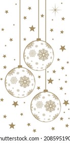 Christmas ball or bauble vector with snowflakes in gold. Hanger with chain.
Hanging golden xmas element and decoration with stars on white background.