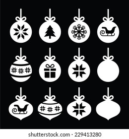 Christmas ball, Christmas bauble white icons on black
