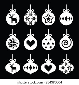 Christmas ball, Christmas bauble white icons on black