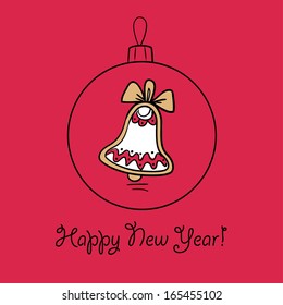 Christmas ball with Christmas bell. Vector illustration. You can use it  for design of greeting card.