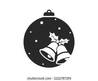 Christmas ball with bells and snow. vector element for Christmas and New Year holiday design