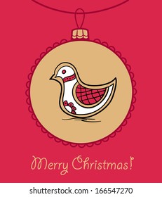 Christmas ball with bird. Vector illustration. You can use it  for design of greeting card.