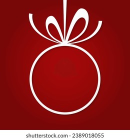 Christmas ball with bow ribbon. Xmas holiday greeting card background or banner or cover with outline ball frame. Vector illustration.