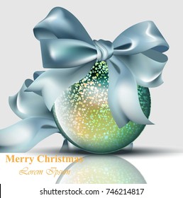 Christmas ball with bow shiny card Vector. Merry Christmas or Happy New Year backgrounds