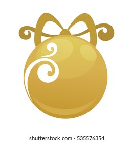 Christmas ball with bow. Symbol of Happy New Year, Xmas holiday celebration, winter. Vector illustration.