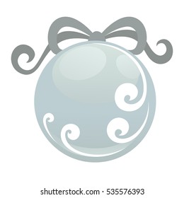 Christmas ball with bow. Symbol of Happy New Year, Xmas holiday celebration, winter. Vector illustration.