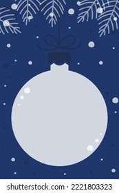 Christmas ball with branches. Greeting card template. Vector illustration