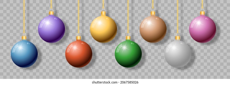 Christmas ball, bubble on a png background. Colored Christmas tree ball, toy. Christmas decorations. Vector object for Christmas design, layout. Vector realistic illustration. Png.