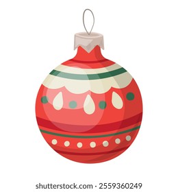 Christmas ball in cartoone style. Flat vector illustration isolated on white background.