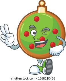 Christmas ball character cartoon style with two finger.
