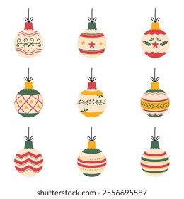 Christmas Ball collection-Flat vector Illustrtation-Christmas ball in red, green and yellow elements