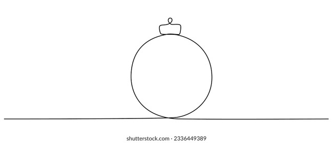 Christmas ball continues one single line hand drawing sketch. Vector stock illustration isolated on white background for design template winter holiday banner, card, invitation. Editable stroke. EPS10