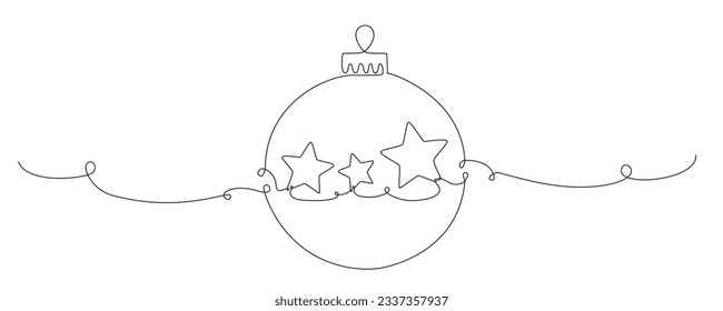 Christmas ball continues one single line hand drawing sketch. Vector stock illustration isolated on white background for design template winter holiday banner, card, invitation. Editable stroke. EPS10