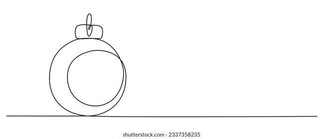 Christmas ball continues one single line hand drawing sketch. Vector stock illustration isolated on white background for design template winter holiday banner, card, invitation. Editable stroke. EPS10