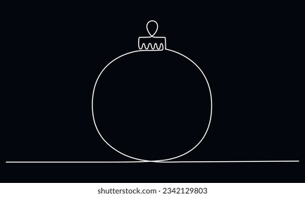 Christmas ball continues one single line hand drawing sketch. Vector stock illustration isolated on black background for design template winter holiday banner, card, invitation. Editable stroke. EPS10