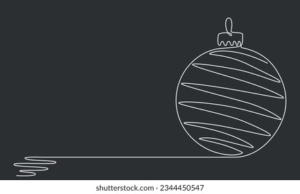 Christmas ball continues one single line hand drawing sketch. Vector stock illustration isolated on black background for design template winter holiday banner, card, invitation. Editable stroke. EPS10