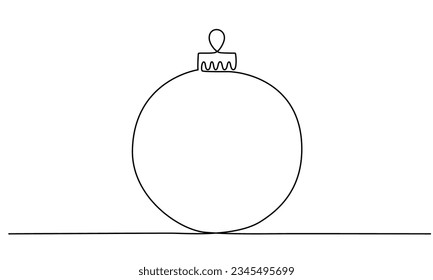 La pelota de Navidad continúa con un dibujo de una sola línea. Ilustración de material vectorial aislada en fondo blanco para el diseño plantilla de banner de vacaciones de invierno, tarjeta, invitación. Trazo editable. EPS10