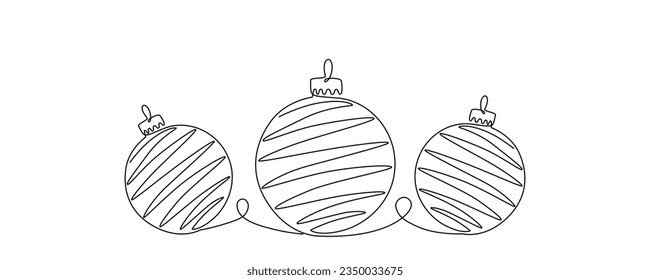 Christmas ball continues one single line hand drawing sketch. Vector stock illustration isolated on white background for design template winter holiday banner, card, invitation. Editable stroke. EPS10