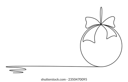 Christmas ball continues one single line hand drawing sketch. Vector stock illustration isolated on white background for design template winter holiday banner, card, invitation. Editable stroke. EPS10