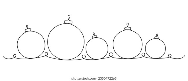 La pelota de Navidad continúa con un dibujo de una sola línea. Ilustración de material vectorial aislada en fondo blanco para el diseño plantilla de banner de vacaciones de invierno, tarjeta, invitación. Trazo editable. EPS10
