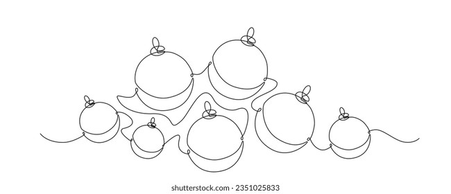 Christmas ball continues one single line hand drawing sketch. Vector stock illustration isolated on white background for design template winter holiday banner, card, invitation. Editable stroke. EPS10