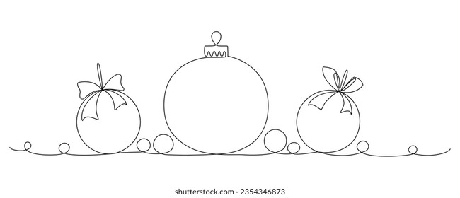 Christmas ball continues one single line hand drawing sketch. Vector stock illustration isolated on white background for design template winter holiday banner, card, invitation. Editable stroke. EPS10