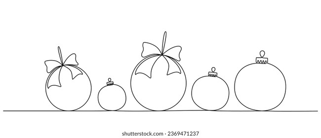 Christmas ball continues one single line hand drawing sketch. Vector stock illustration isolated on white background for design template winter holiday banner, card, invitation. Editable stroke. EPS10