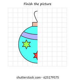 Christmas ball copy and coloring the picture, educational game for preschool
,children (kids). Complete the picture