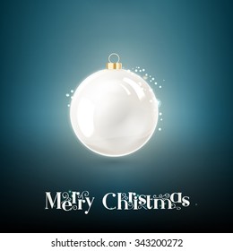 Christmas ball with curves of ribbon confetti. Vector illustration.