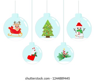 Christmas ball with cute rain deer,  Christmas tree, snowman and other cute things.