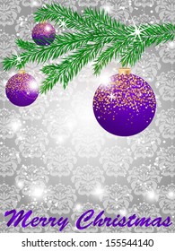 Christmas ball decorate card vector illustration, damask background