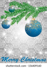 Christmas ball decorate card vector illustration, damask background