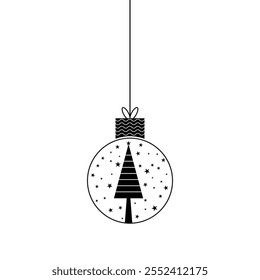 Christmas ball. decorated black and white christmas ball with tree. christmas decoration. festive winter design. craft template