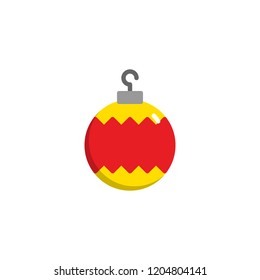 Christmas ball decorated flat icon, vector sign, colorful pictogram isolated on white. Baubles symbol, logo illustration. Flat style design
