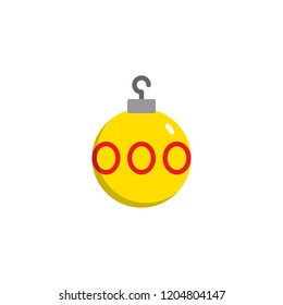 Christmas ball decorated flat icon, vector sign, colorful pictogram isolated on white. Baubles symbol, logo illustration. Flat style design