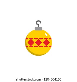 Christmas ball decorated flat icon, vector sign, colorful pictogram isolated on white. Baubles symbol, logo illustration. Flat style design