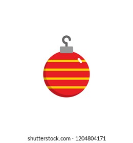 Christmas ball decorated flat icon, vector sign, colorful pictogram isolated on white. Baubles symbol, logo illustration. Flat style design