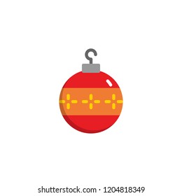 Christmas ball decorated flat icon, vector sign, colorful pictogram isolated on white. Baubles symbol, logo illustration. Flat style design
