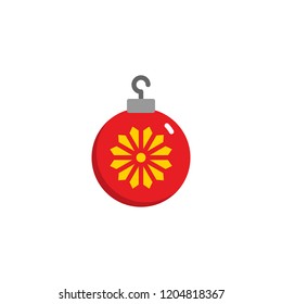 Christmas ball decorated flat icon, vector sign, colorful pictogram isolated on white. Baubles symbol, logo illustration. Flat style design
