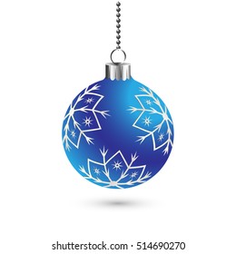 Christmas ball decoration background with snowflakes. Happy New Year bauble traditional. Merry Xmas greeting card . Bright shiny decorative holiday design. Vector illustration