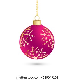 Christmas ball decoration background with snowflakes. Happy New Year bauble traditional. Merry Xmas greeting card . Bright shiny decorative holiday design. Vector illustration