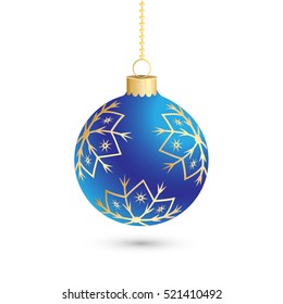 Christmas ball decoration background with snowflakes. Happy New Year bauble traditional. Merry Xmas greeting card . Bright shiny decorative holiday design. Vector illustration